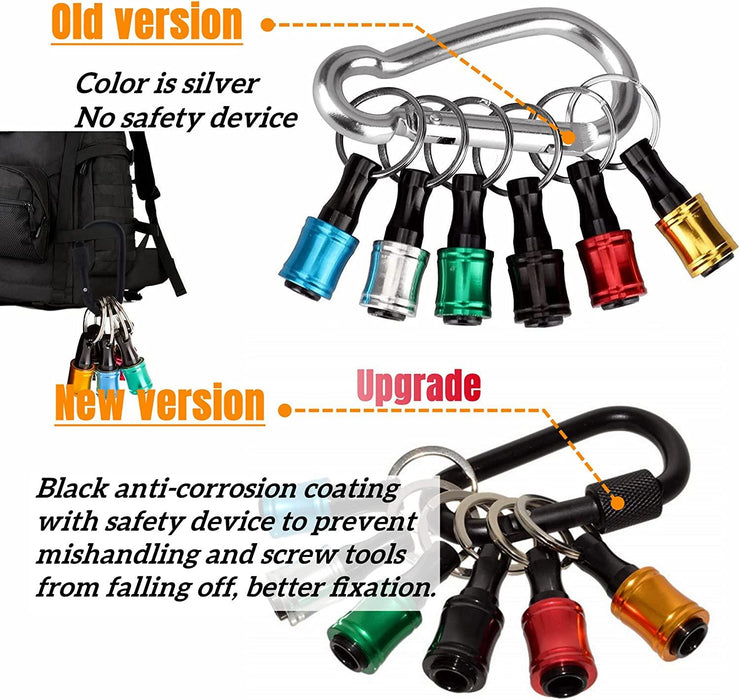 Bit Holder Caddy 1/4 inch Hex Shank Bit Holder Aluminum Alloy 6 piece/colors  Locking Carabiner