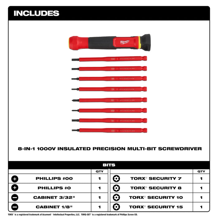 Milwaukee 8-in-1 1000V Insulated Precision Multi-Bit Screwdriver 48-22-2217