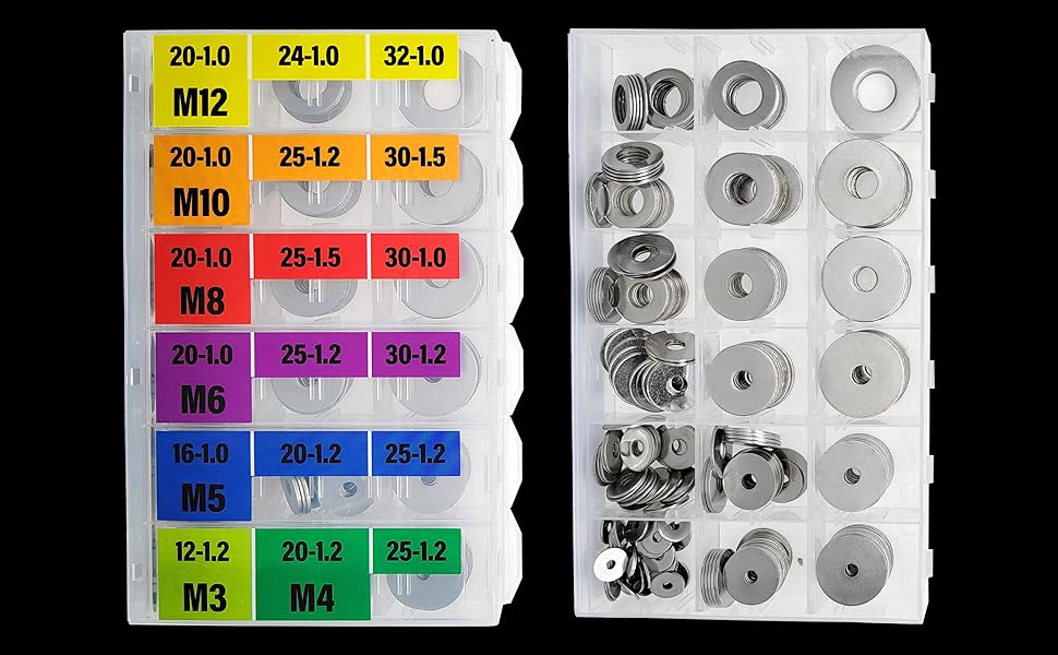 280 pcs 18 Types Fender Flat washers Assortment 304 Stainless Steel Metric