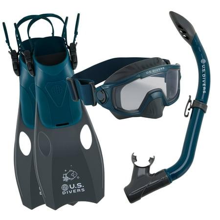 U.S. Divers Avila Jr Kids Snorkeling Set - Mask Snorkel and Fins Included (Navy/Grey) Ages 6+