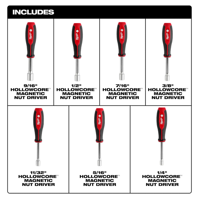 Milwaukee 7pc SAE HollowCore™ Magnetic Nut Driver Set 48-22-2547