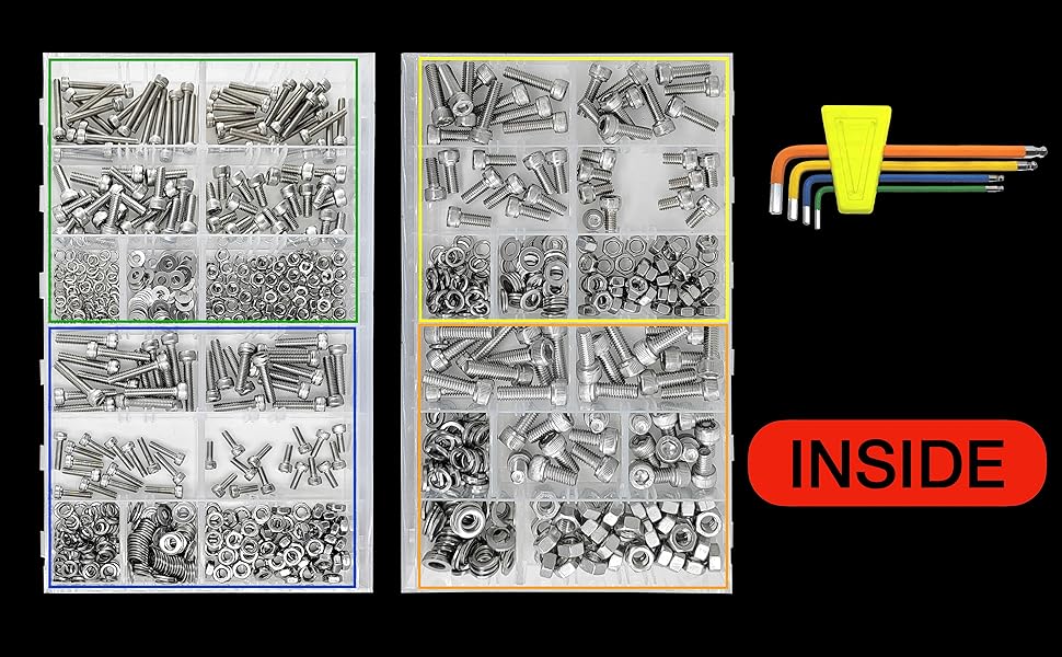 880 PCS Hex Socket Head Cap Metric Bolt Assortment Screw kit 16 Sizes 304 Stainless Steel