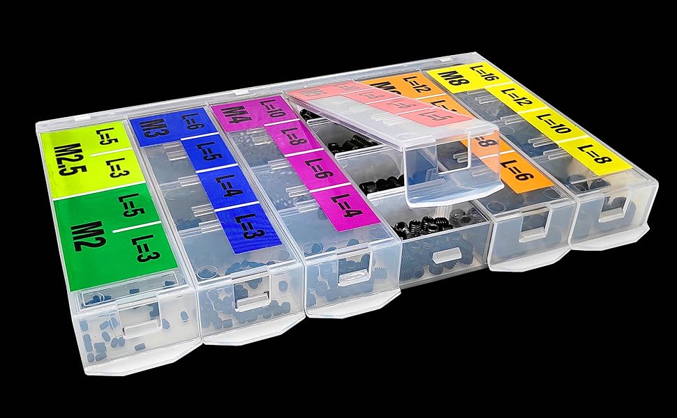 707 Pcs Internal Hex Drive Cup-Point Assorted Set Screw Assortment Kit 24 Sizes Metric Black Stainless Steel