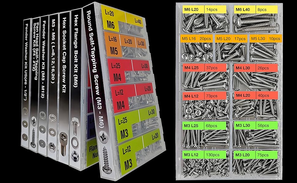 574pcs Self Tapping Screws Assortment Kit Metric 304 Round Head Stainless Steel