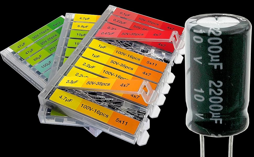 633pcs 0.1uF-2200uF Capacitor Set 30 Types Electrolytic Capacitor Assortment kit