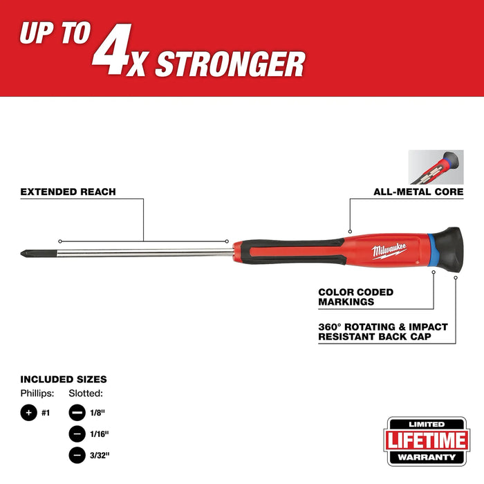 Milwaukee 4 PC Precision Screwdriver Set 48-22-2604
