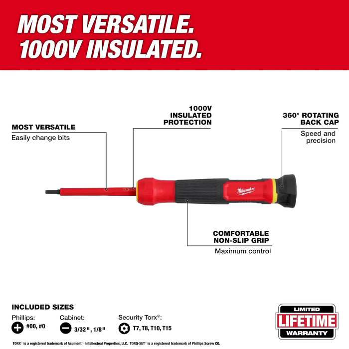 Milwaukee 8-in-1 1000V Insulated Precision Multi-Bit Screwdriver 48-22-2217