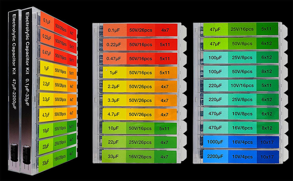 304pcs  20 Types Capacitors 0.1uF-2200uF Electronics Capacitor Assortment kit for Industrial