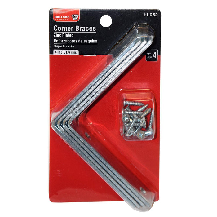 Bulldog Hardware 4 in. Corner Brace Zinc Plated Steel (4 Pack)