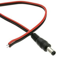 DC Power Plug to 22AWG Bare Wire, DC Male to Open Ends, 2 foot