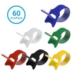 4 inch Hook and Loop Wrap Strap. 60Pc/Pack. 10 each black, blue, green,, red, white, and yellow