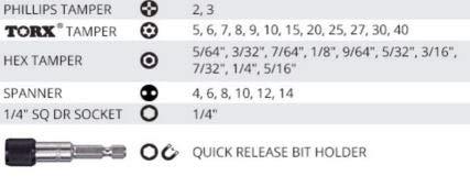 Vega V32-1TP 32 Piece Tamper Proof Screwdriver Bit Set - Torx, Spanner, Phillips & Hex with Pin