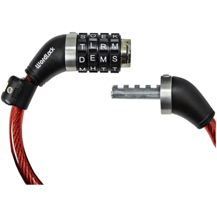 WordLock Resettable: Choose Your Own Word Combination Braided Steel Cable 6ft x 10mm (Red)