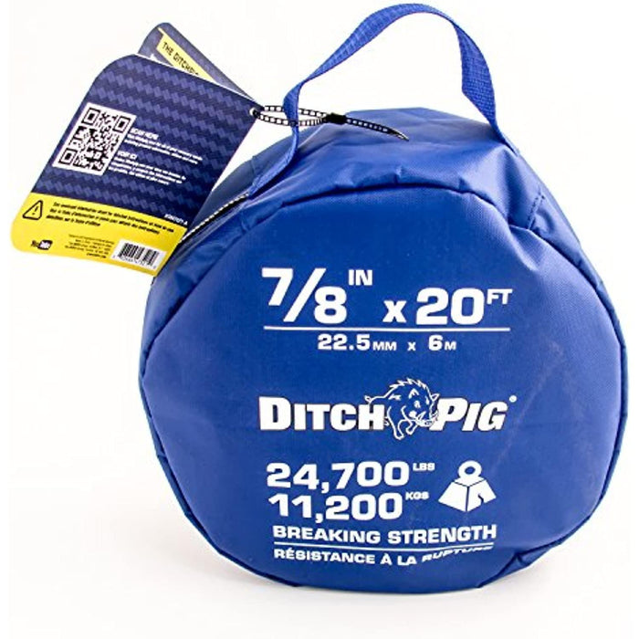 DitchPig 447521 Kinetic Energy Vehicle Recovery Double Nylon Braided Rope with Tote Bag, 7/8" x 20', 24,700 lbs. Breaking Strength