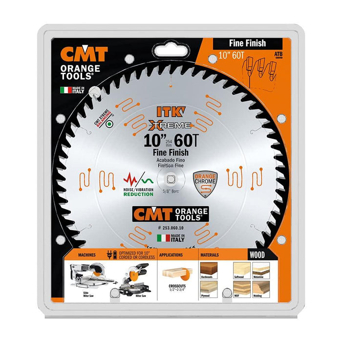 CMT 253.060.10 ITK Industrial Finish Sliding Compound Miter Saw Blade, 10-Inch x 60 Teeth 1FTG+2ATB Grind with 5/8-Inch Bore