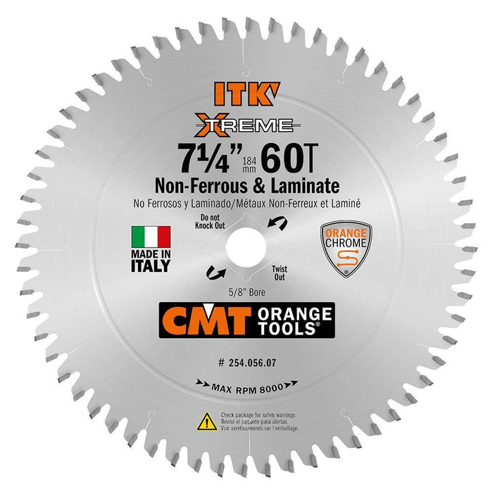 CMT 254.056.07 ITK Industrial Non-Ferrous Metal and Melamine Blade and 7-1/4-Inch Diameter by 56 Teeth with 5/8-Inch Bore, PTFE-Coated