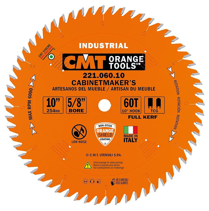 CMT 221.060.10 Industrial Cabinetshop Saw Blade, 10-Inch x 60 Teeth TCG Grind with 5/8-Inch Bore, PTFE Coating