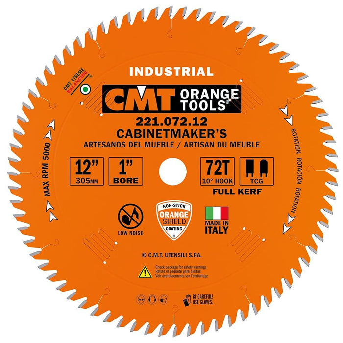 CMT 221.072.12 Industrial Cabinetshop Saw Blade, 12-Inch x 72 Teeth TCG Grind with 1-Inch Bore, PTFE Coating