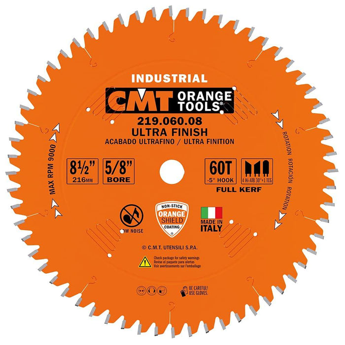 CMT 219.060.08 Industrial Sliding Compound Miter & Radial Saw Blade, 8-1/2-Inch x 60 Teeth 4/30° ATB+1TCG Grind with 5/8-Inch Bore, PTFE Coating