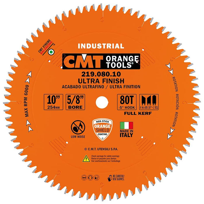 CMT 219.080.10 Industrial Sliding Compound Miter & Radial Saw Blade, 10-Inch x 80 Teeth 4/30° ATB+1TCG Grind with 5/8-Inch Bore, PTFE Coating