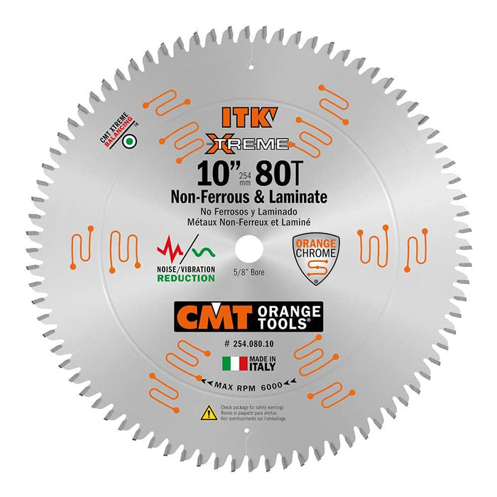 CMT 254.080.10 ITK Non-Ferrous, PVC & Melamine Saw Blade, 10-Inch x 80 Teeth, TCG Grind with 5/8-Inch Bore