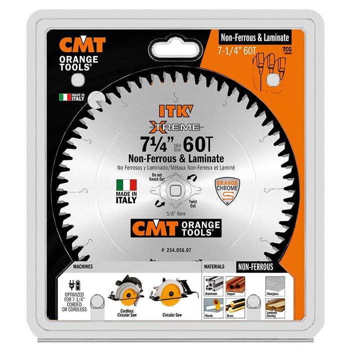 CMT 254.056.07 ITK Industrial Non-Ferrous Metal and Melamine Blade and 7-1/4-Inch Diameter by 56 Teeth with 5/8-Inch Bore, PTFE-Coated