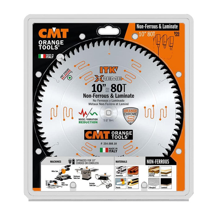 CMT 254.080.10 ITK Non-Ferrous, PVC & Melamine Saw Blade, 10-Inch x 80 Teeth, TCG Grind with 5/8-Inch Bore