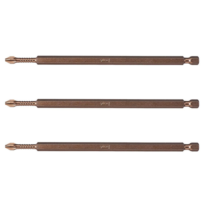VEGA Industries #2 Phillips Impact Driver Bits. Professional Grade Impactech Impact Grade #2 Phillip 6inch Extra Long Bits. (Pack of 3) P1150P2A-3, Phillips #2 #81