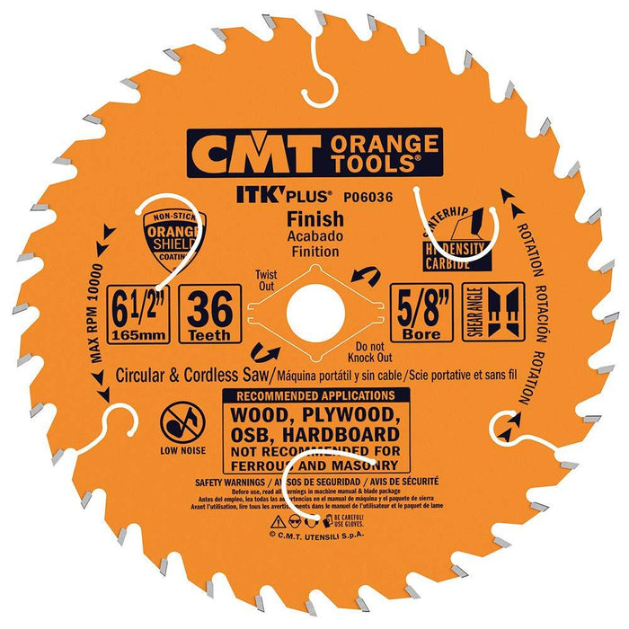 CMT P06036 ITK PLUS Saw Blade for Finishing, 6-1/2 X 36 Teeth, 10° ATB + Shear Angle, 5/8-Inch <> Bore