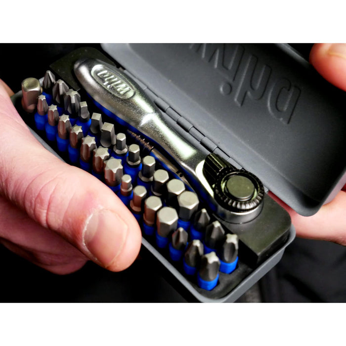 Wiha 32 Piece GoBox Terminator Blue Impact Bit Set with 1/4" Ratchet.
