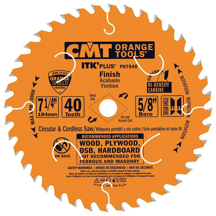 CMT P07040-X10 ITK Plus Finish Saw Blade Masterpack, 7-1/4 x 40 Teeth, 10° ATB+Shear with 5/8-Inch<> bore - 10-Pack