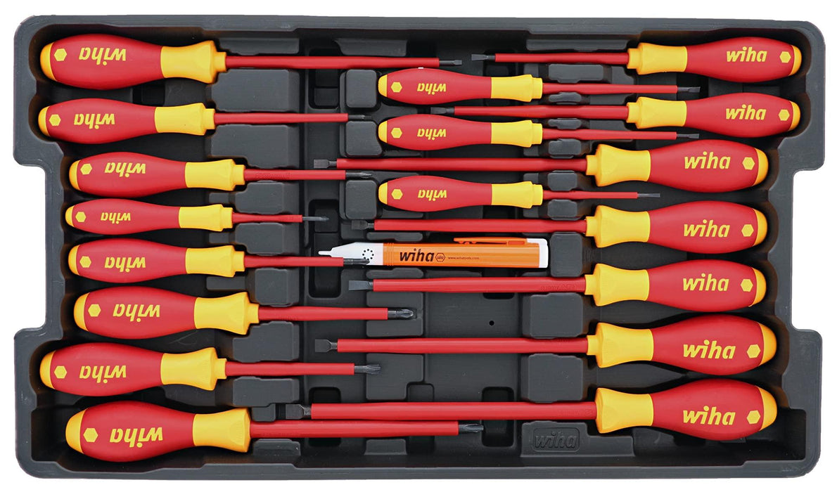 Wiha 32800 Insulated Tool Set with Screwdrivers, Nut Drivers, Pliers, Cutters, Ruler, Knife and Sockets in Rolling Tool Case, 10,000 Volt Tested and 1000 Volt Rated, 80-Piece Set