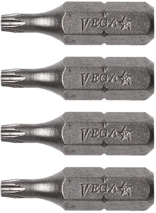 VEGA T6 TORX Security Bits. Professional Grade ¼ Inch Hex Shank TORX T-6 S2 Steel 1" Security Bits. 125TT06A #016