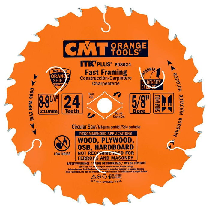 CMT P08024 ITK Plus Fast Framing Saw Blade, 8-8-1/4 x 24 Teeth, 10° ATB+Shear with 5/8-Inch<> bore