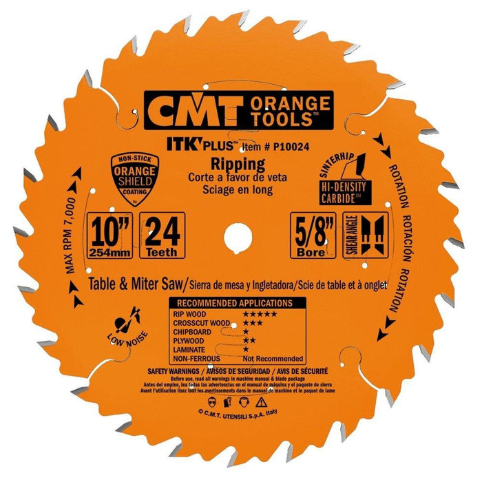 CMT P10024 ITK Plus Ripping Saw Blade, 10 x 24 Teeth, 10° ATB+Shear with 5/8-Inch bore