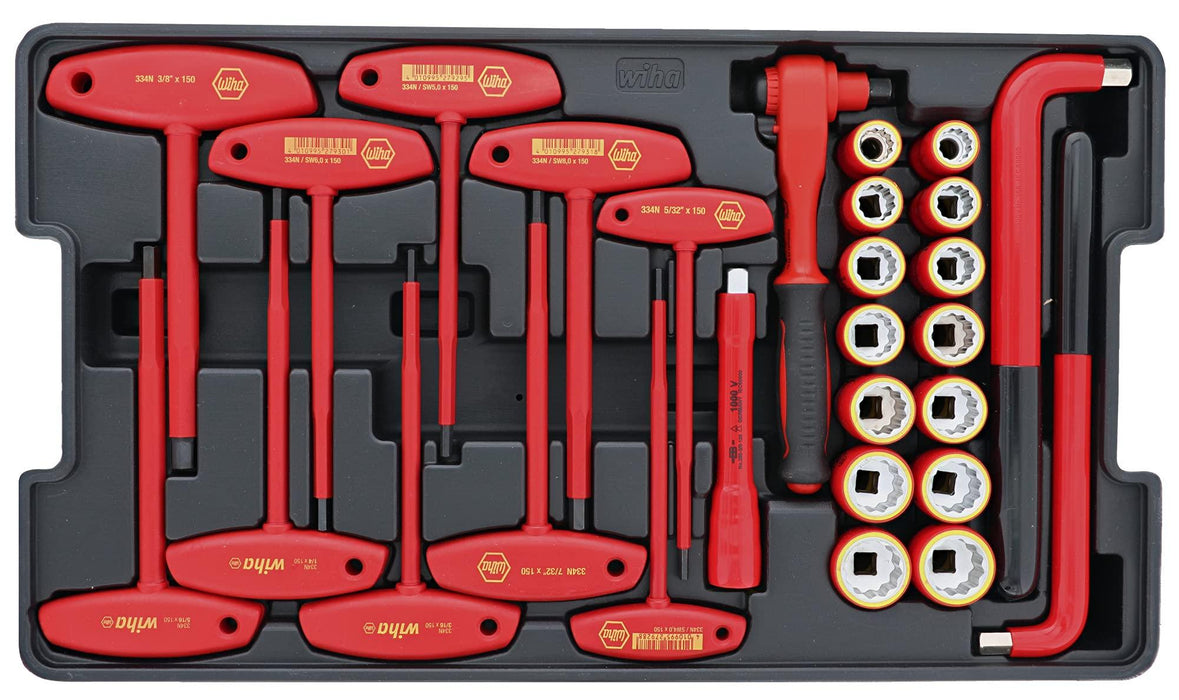 Wiha 32800 Insulated Tool Set with Screwdrivers, Nut Drivers, Pliers, Cutters, Ruler, Knife and Sockets in Rolling Tool Case, 10,000 Volt Tested and 1000 Volt Rated, 80-Piece Set