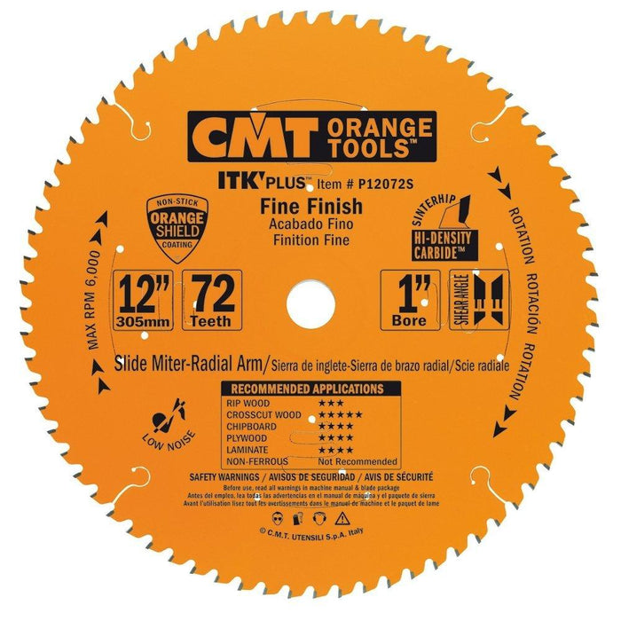 CMT P12072S ITK Plus Finish Sliding Compound Saw Blade, 12 x 72 Teeth, 10� ATB+Shear with 1-Inch bore