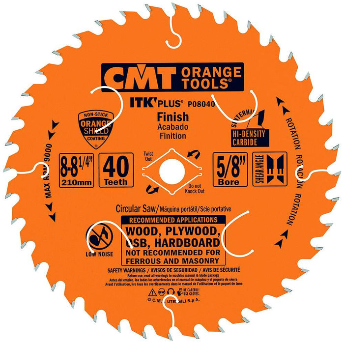 CMT P08040 ITK Plus Finish Saw Blade, 8-8-1/4 x 40 Teeth, 10° ATB+Shear with 5/8-Inch<> bore