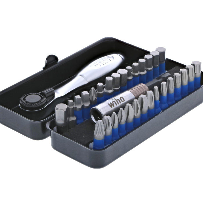 Wiha 32 Piece GoBox Terminator Blue Impact Bit Set with 1/4" Ratchet.