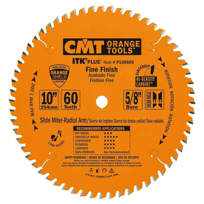 CMT P10060S ITK Plus Finish Sliding Compound Saw Blade, 10 x 60 Teeth, 10� ATB+Shear with 5/8-Inch bore