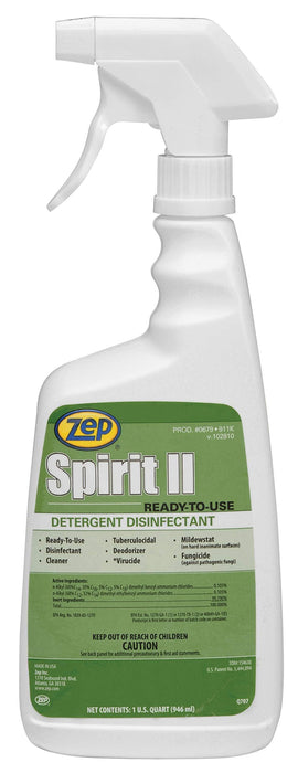 Zep Spirit Ii Germicidal Disinfectant Cleaner - 32 Ounces (Case Of 12) 67909 - Powerful Detergent System Quickly Cuts Through Grease And Heavy Soil To Allow For Easy Wiping
