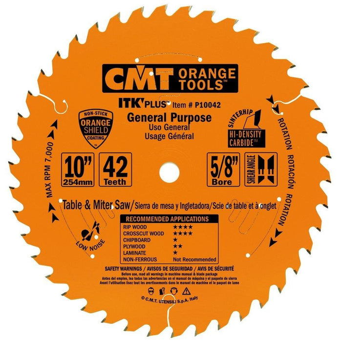 CMT P10042 ITK Plus General Purpose Saw Blade, 10 x 42 Teeth, 10° ATB+Shear with 5/8-Inch bore