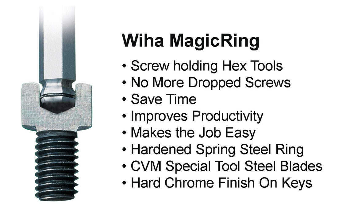 Wiha 66990 MagicRing Ball End Hex Key Set, Long Metric In Holder, 9 Piece