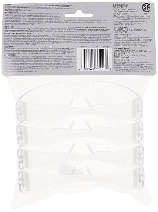 3M 90834-00000B Indoor Safety Eyewear, Clear Lens, Contractor Pack, 4-Pack