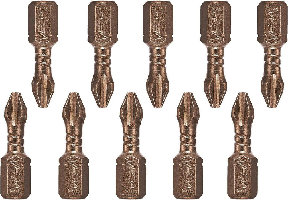 VEGA #2 Phillips Impact Driver Bits. Impactech Professional Grade Impact Ready #2 Phillip 1" Bits. (Pack of 10) P125P2A-10