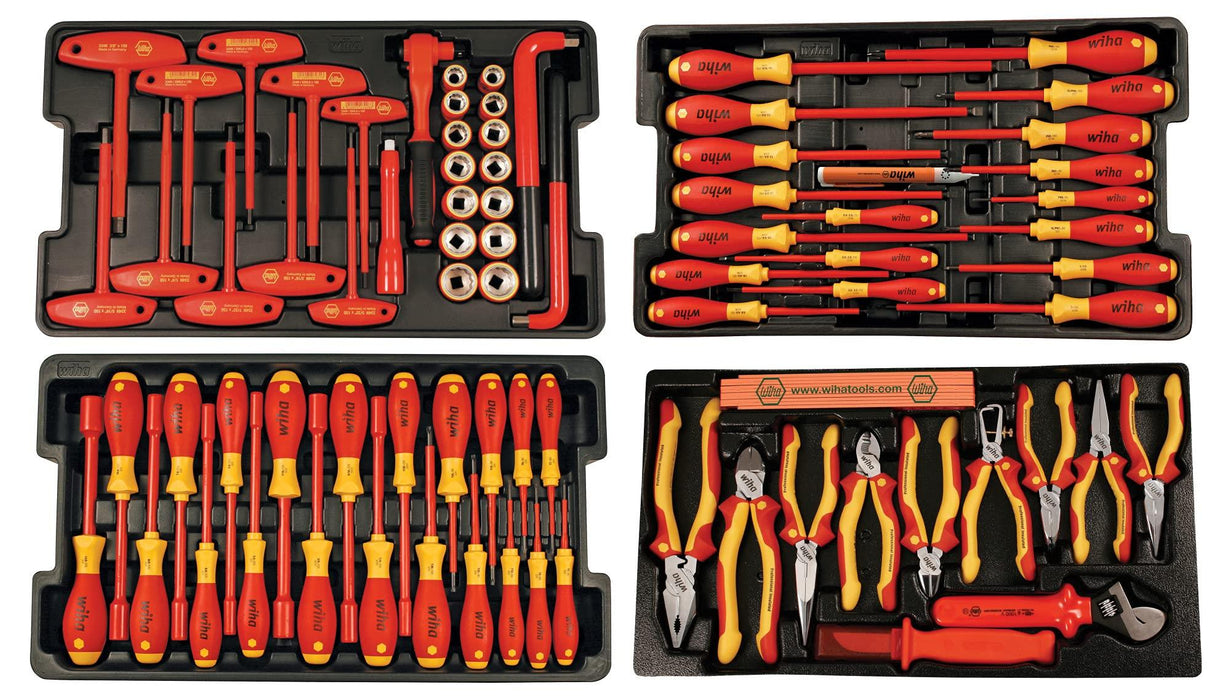 Wiha 32800 Insulated Tool Set with Screwdrivers, Nut Drivers, Pliers, Cutters, Ruler, Knife and Sockets in Rolling Tool Case, 10,000 Volt Tested and 1000 Volt Rated, 80-Piece Set