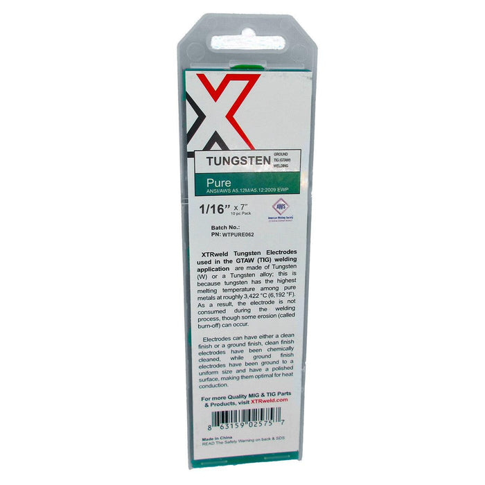 WTPURE062 XTRweld Pure Tungsten Electrode, 1/16, Green, 10 Piece, 7 Inch L