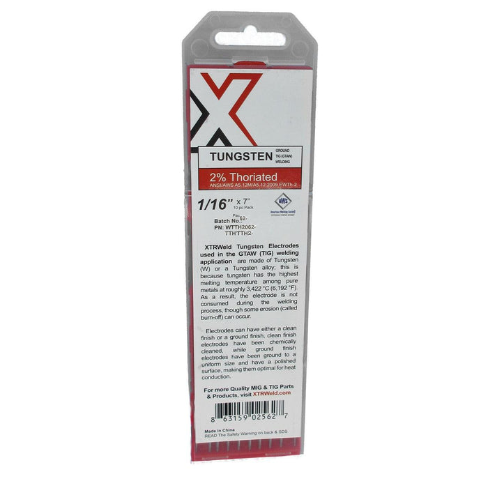 WTTH2125 XTRweld 2% Thoriated Tungsten Electrode, 1/8, Red, 10 Piece, 7 Inch L