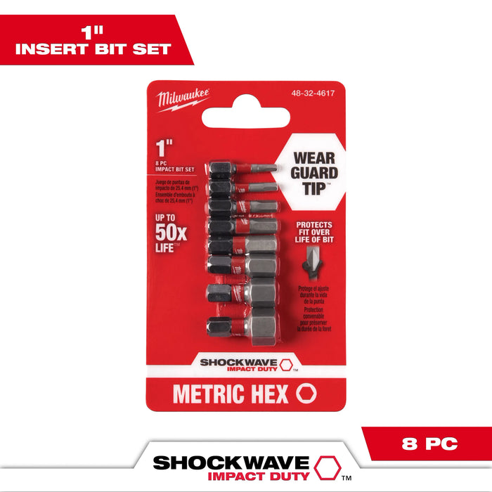 Milwaukee Shockwave Hex 1 in. L Impact Insert Bit Set Steel 8 pc 48-32-4617, main product view