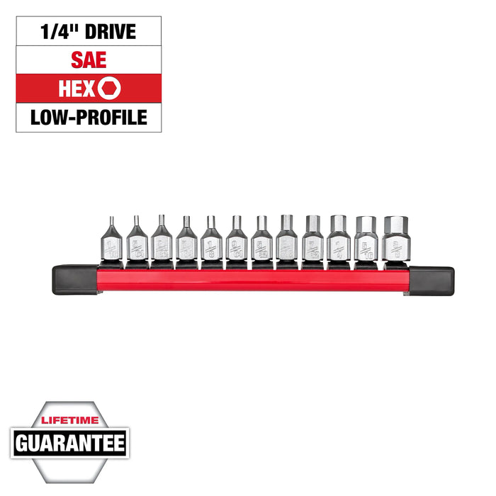 Milwaukee 12pc 1/4in. Drive Low-Profile Hex Bit Socket Set - SAE, 48-22-9544, main product view